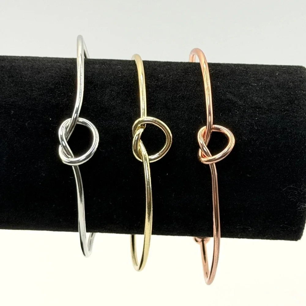 Love Knot Cuff Bracelet Set Minimalist Gold Silver Rose Gold Open Bangle Trio